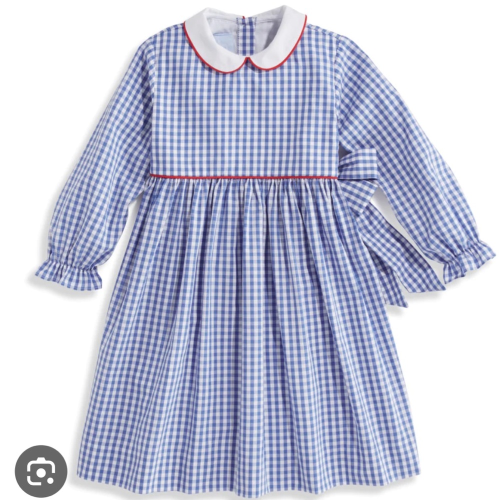 Bella Bliss Blue Long Sleeve Peter Pan Gingham Dress